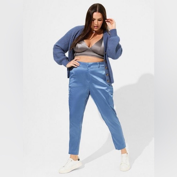 torrid Pants - TORRID Relaxed Taper Satin Cargo Ceil Blue Pant